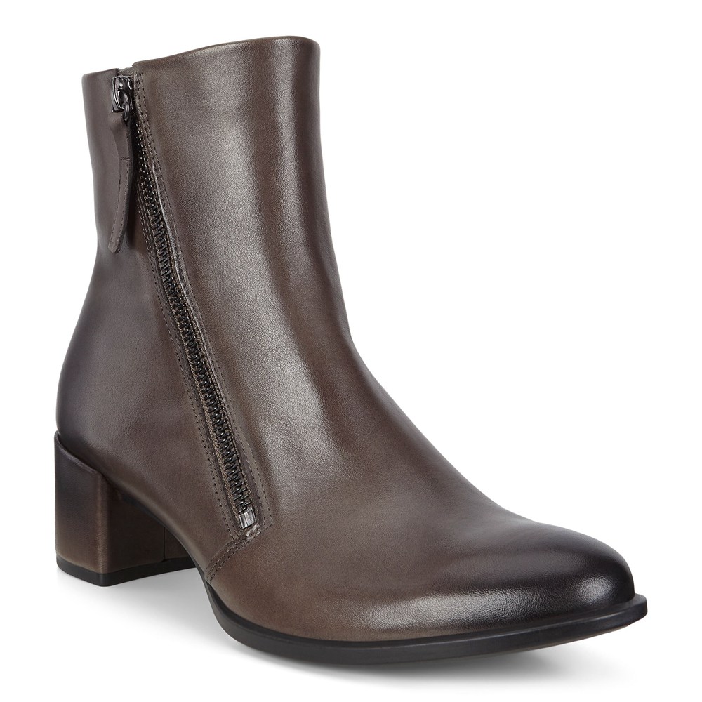Womens Ankle Boots - ECCO Shape 35 Block Zippered - Brown - 4783JXCNZ